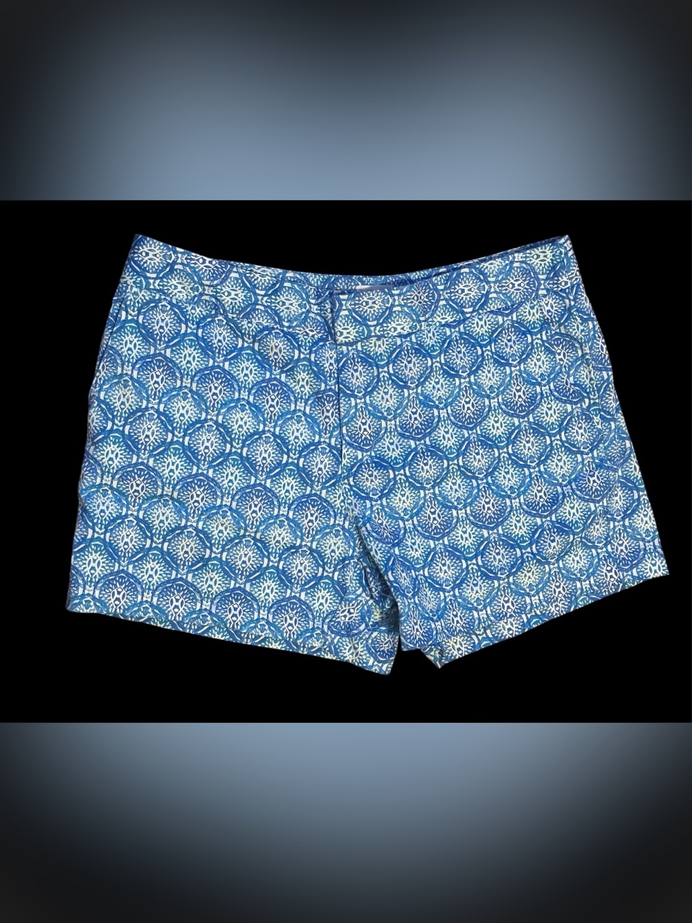 Sigrid Olsen Blue and White Geometric Print High Waist Shorts Size 6